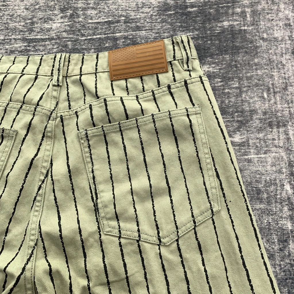 Double knee pinstriped matcha carpenter denim
