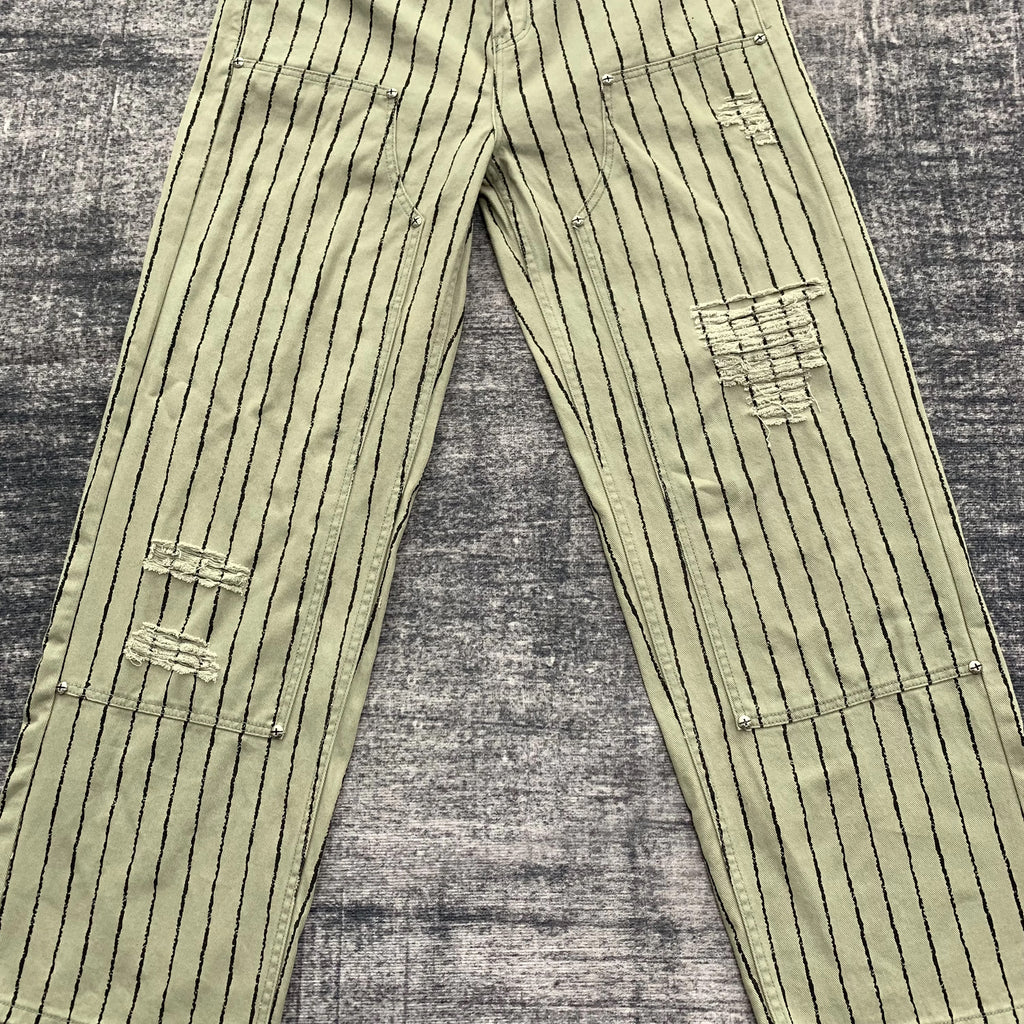 Double knee pinstriped matcha carpenter denim
