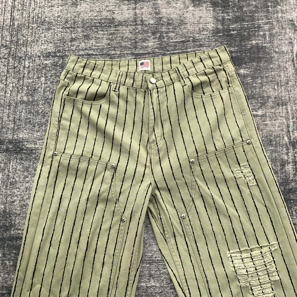 Double knee pinstriped matcha carpenter denim