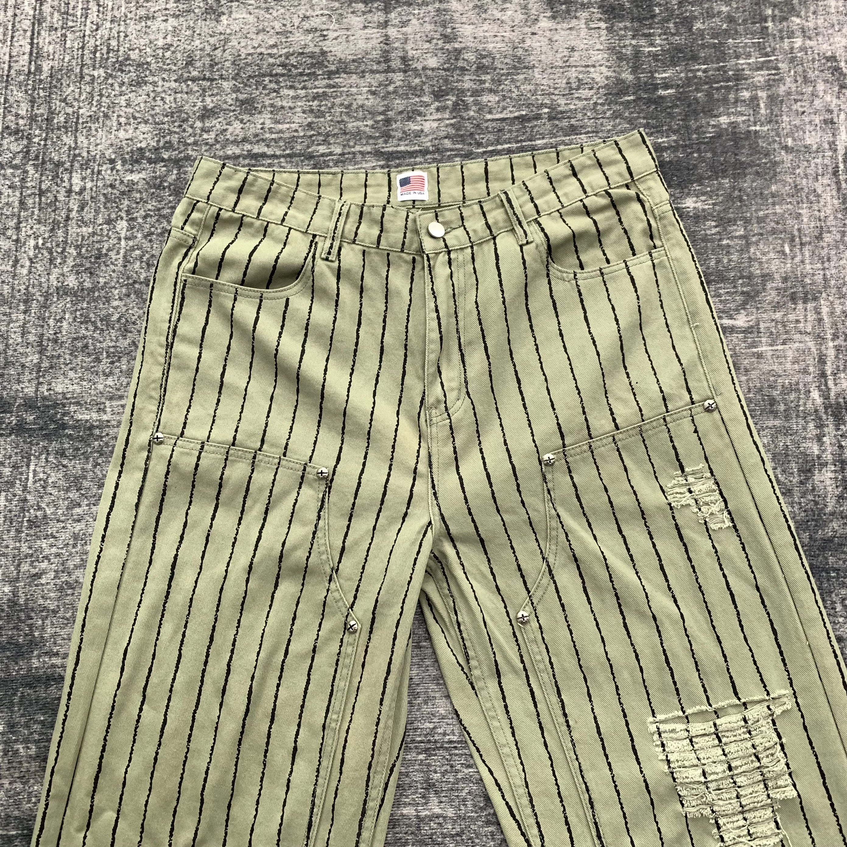 Double knee pinstriped matcha carpenter denim