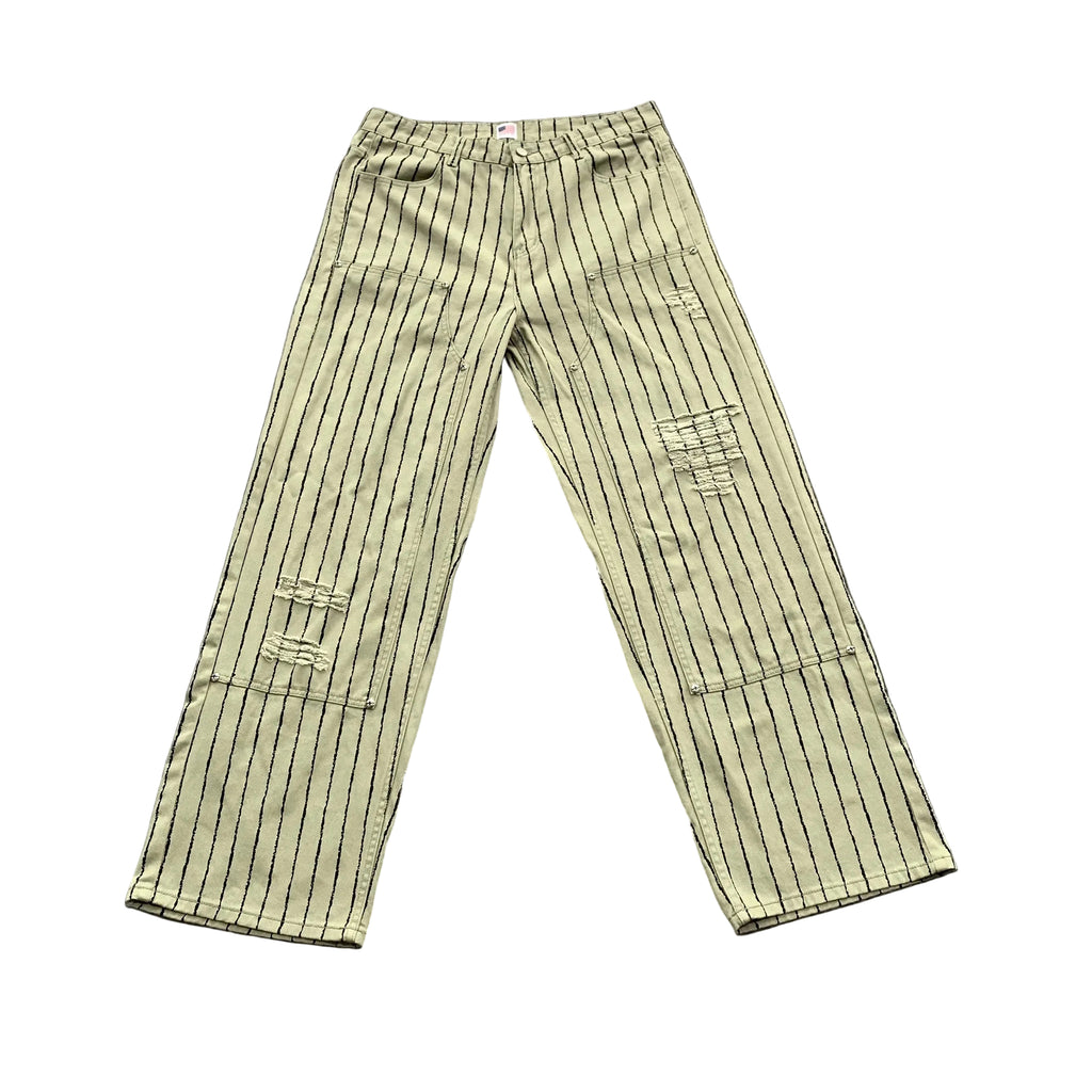 Double knee pinstriped matcha carpenter denim